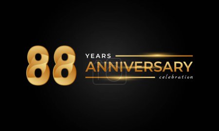 Ilustración de 88 Año Celebración del Aniversario con Brillante Color Dorado y Plata para Celebración Evento, Boda, Tarjeta de felicitación e Invitación Aislado en Fondo Negro - Imagen libre de derechos