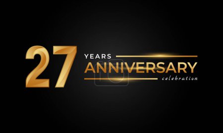 Illustration for 27 Year Anniversary Celebration with Shiny Golden and Silver Color for Celebration Event, Wedding, Greeting card, and Invitation Isolated on Black Background - Royalty Free Image