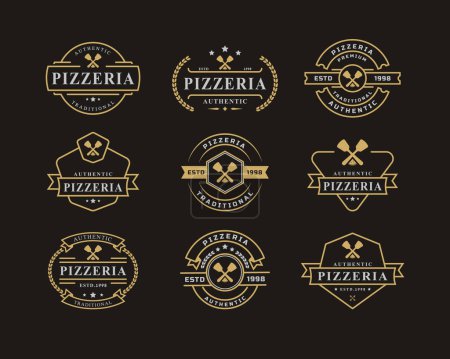 Set Vintage Retro Abzeichen für Spatel Pizza Pizzeria Logo Emblem Design Symbol