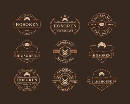 Illustration for Set of Vintage Retro Badge for Bakery Shop Logos. Bread, Cake, Cafe Logo Vector Design Inspiration - Royalty Free Image