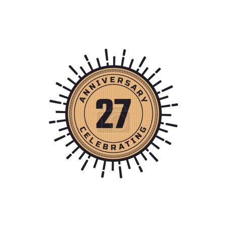 Illustration for Vintage Retro 27 Year Anniversary Celebration with Firework Color. Happy Anniversary Greeting Celebrates Event Isolated on White Background - Royalty Free Image