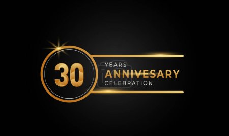 Ilustración de Celebración del aniversario de 30 años Color dorado y plateado con anillo de círculo para evento de celebración, boda, tarjeta de felicitación e invitación aislada sobre fondo negro - Imagen libre de derechos