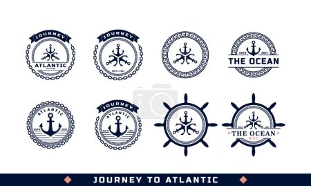 Téléchargez les illustrations : Ensemble d'emblème d'ancre nautique vintage. Insignes marins d'ancrage Élément de modèle de conception de logo de bateau de bateau - en licence libre de droit