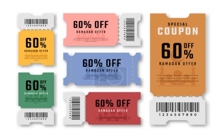 Ramadan Sale Coupon Discount Voucher 60 Prozent Rabatt für Promo Code, Shopping, Marketing und Best Promo Retail Pricing Vector Illustration