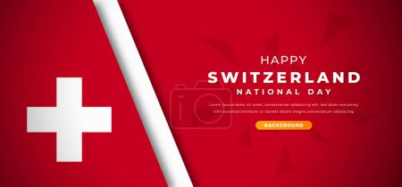 Happy Switzerland National Day Design Paper Cut Shapes Background Illustration for Poster, Banner, Advertising, Greeting Card