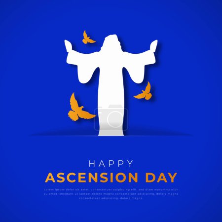 Téléchargez les illustrations : Ascension Day of Jesus Christ Découpe de papier Illustration vectorielle pour fond, Affiche, Bannière, Publicité, Carte de souhaits - en licence libre de droit