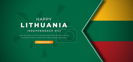 Happy Lithuania Independence Day Design Paper Cut Shapes Background Illustration for Poster, Banner, Advertising, Greeting Card