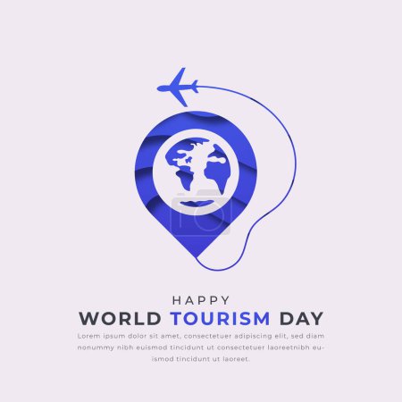 Día Mundial del Turismo Estilo de corte de papel Ilustración de diseño vectorial para fondo, cartel, pancarta, publicidad, tarjeta de felicitación