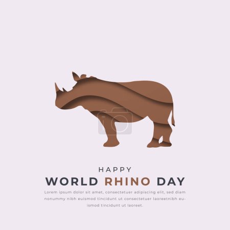 Día Mundial del Rhino Estilo de corte de papel Ilustración de diseño vectorial para fondo, cartel, pancarta, publicidad, tarjeta de felicitación