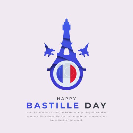 Illustration de conception vectorielle de style de coupe de papier de jour de Bastille heureux pour l'arrière-plan, affiche, bannière, publicité, carte de voeux