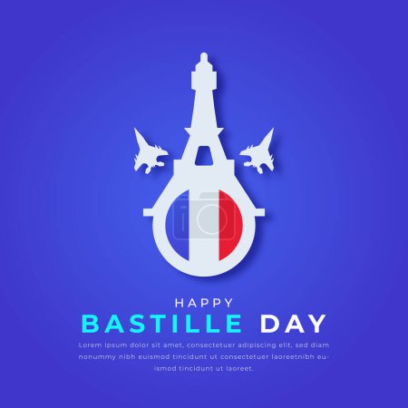 Illustration de conception vectorielle de style de coupe de papier de jour de Bastille heureux pour l'arrière-plan, affiche, bannière, publicité, carte de voeux