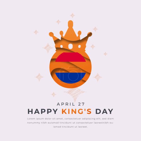 Téléchargez les illustrations : Illustration de conception vectorielle de style de coupe de papier de Happy King's Day pour l'arrière-plan, l'affiche, la bannière, la publicité, la carte de souhaits - en licence libre de droit