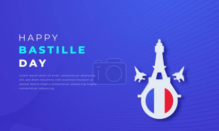 Happy Bastille Day Paper cut style Vector Design Illustration for Background, Poster, Banner, Advertising, Greeting Card