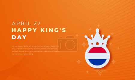 Téléchargez les illustrations : Illustration de conception vectorielle de style de coupe de papier de Happy King's Day pour l'arrière-plan, l'affiche, la bannière, la publicité, la carte de souhaits - en licence libre de droit