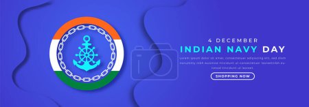 Indian Navy Day Paper cut style Vector Design Illustration for Background, Poster, Banner, Advertising, Greeting Card