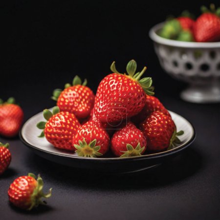 strawberry fruit on a plate black background strawberry isolated photography