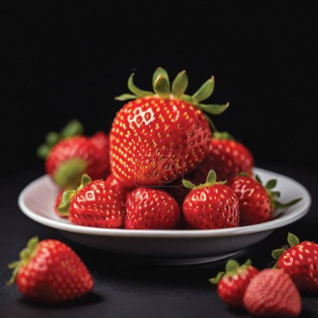Erdbeerfrucht auf einem Teller schwarzer Hintergrund Erdbeere isolierte Fotografie
