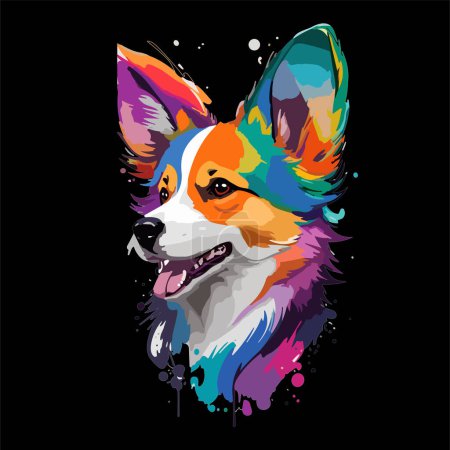 Ilustración de Perro corgi colorido de diferentes colores aislados en estilo pop art. lindo perro vector ilustración. estilo wpap - Imagen libre de derechos