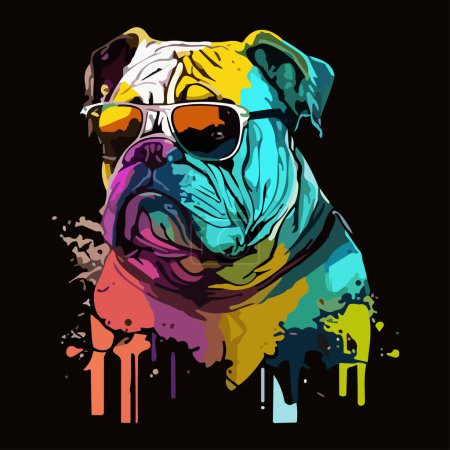 Ilustración de American Bulldog Flat Icono aislado sobre fondo negro, Bulldog en estilo pop art. lindo perro vector ilustración. - Imagen libre de derechos