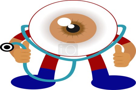 Illustration for Bright Eye cartoon character vector use sthetoscope on right hand - Royalty Free Image