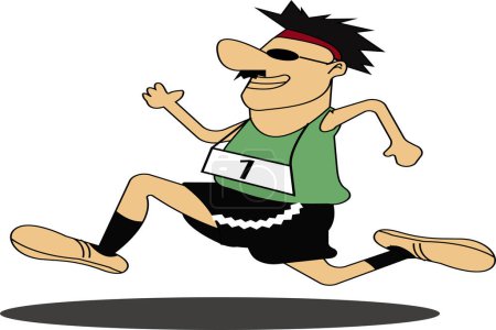 Ilustración de Vector ilustración de correr hombre de dibujos animados personaje verde camiseta y pantalones negros con rayas blancas corriendo adecuado para maratón, carrera, estudio, etc. - Imagen libre de derechos