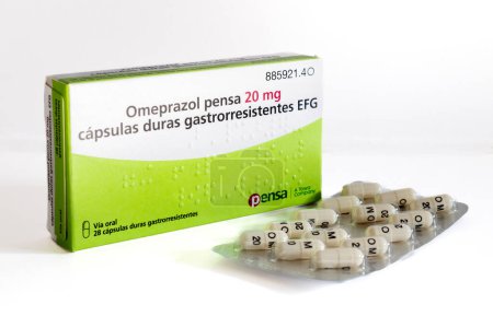 Photo for Palafolls, Barcelona, Spain; 04 11 2023: medicine that reduces the amount of acid produced by the stomach - Royalty Free Image