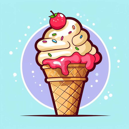 Illustration for Fruit ice cream with colored topping in a waffle glass. - Royalty Free Image
