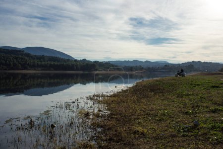 Photo pour Contre-jour et reflets de la pinède du marais de Beniarrs, Espagne - image libre de droit