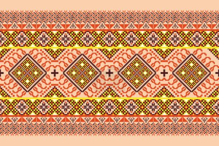 Téléchargez les illustrations : Motif pixel carrés design ethnique connectés les uns aux autres Orange brun jaune blanc Pour tissus tapis, textiles imprimés matériaux papier peint rideaux couvertures draps sacs. - en licence libre de droit