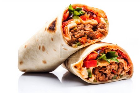 Burritos On Isolated White Background. Good for food blogger, Vlog, food content on social media or advertising.