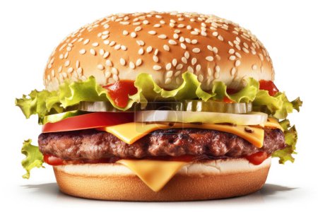 Hamburger auf isoliertem weißem Hintergrund. Gut für Foodblogger, Vlog, Lebensmittelinhalte in sozialen Medien oder Werbung.