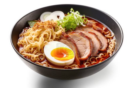 Ramen With Pork Japanese Food On Isolated White Background. Good for food blogger, Vlog, food content on social media or advertising.