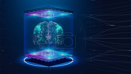 Téléchargez les photos : Hologramme artificiel Cerveau dans la boîte - en image libre de droit