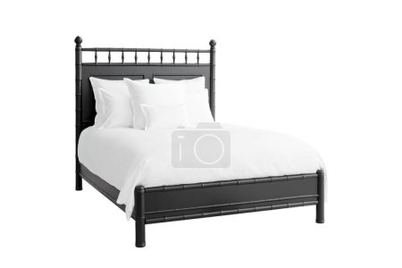 Classic double bed with big headboard isolated on white