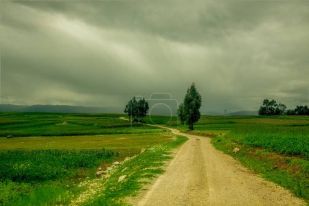 Routes et champs cultivés dans les Andes de Huancayo Pérou