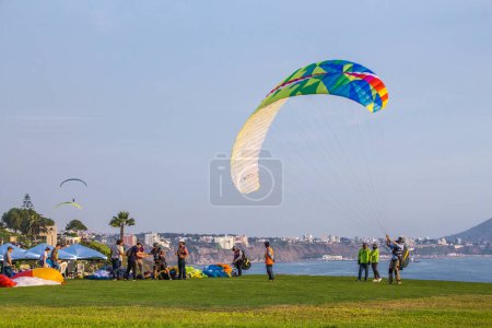 Photo for Kite surfing in the sea, Miraflores Lima - Royalty Free Image
