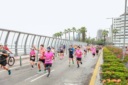 Photo for Lima, Peru - May 21, 2023: Athletes compete in the Lima Marathon 42K 2023. - Royalty Free Image