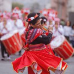 Dancers in the traditional parade for the Festivity of the Virgin of Candelaria in the historical center of Lima, Peru. November 18, 2023. 