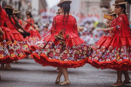 Dancers in the traditional parade for the Festivity of the Virgin of Candelaria in the historical center of Lima, Peru. November 18, 2023.