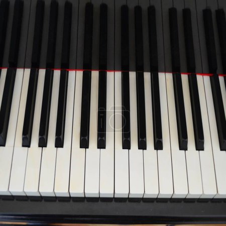 Téléchargez les photos : Clavier pour piano, gros plan, noir et blanc. - en image libre de droit