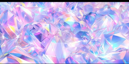 Holographic background with fairy crystal. Rainbow reflexes in pink and purple color. Abstract trendy pattern. Texture with magical effect
