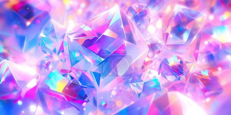 Holographischer Hintergrund mit Feenkristall. Regenbogenreflexe in rosa und lila Farbe. Abstraktes Trendmuster. Textur mit magischer Wirkung