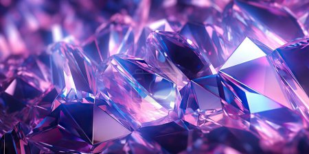 Photo for Holographic background with realistic crystal shards. Rainbow reflexes in pink and purple color. Abstract trendy pattern. Texture with magical effect - Royalty Free Image