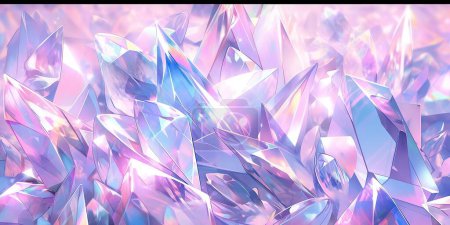 Fond holographique avec cristal de fée. Réflexions arc-en-ciel de couleur rose et violette. Modèle abstrait à la mode. Texture à effet magique