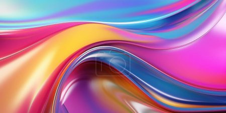 Photo for Metallic rainbow gradient waves abstract background. Iridescent chrome wavy surface. Liquid surface, ripples, reflections. 3d render illustration - Royalty Free Image