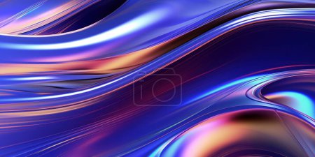 Photo for Holographic chrome gradient waves abstract background. Liquid surface, ripples, reflections. 3d render illustration - Royalty Free Image