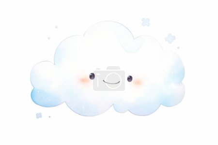 Clouds face set hand drawn simple cute watercolor illustration