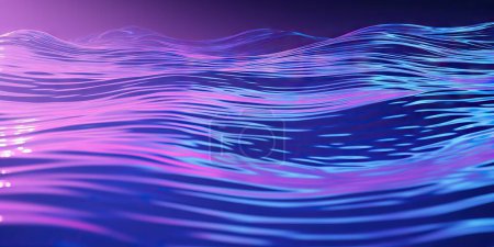 Photo for Abstract 3d render. Holographic chrome gradient water waves. Iridescent gradient digital art for banner background, wallpaper - Royalty Free Image