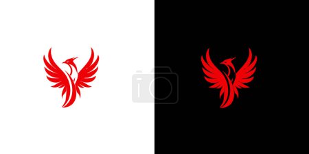 Plantilla abstracta de diseño del logo de Phoenix rojo sobre fondo blanco y negro. Vector Ilustración logo