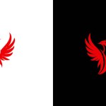 Abstract red phoenix logo design template on black and white background. Vector Illustration logotype